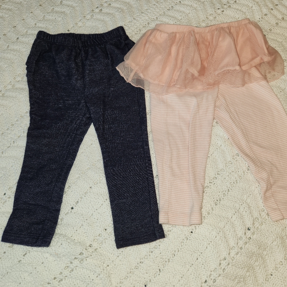 One pair of Old Navy ruffle leggings and Carters leggings with tutu